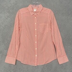 J Crew Top Womens Extra Small Orange Plaid Perfect Shirt Button Cotton Preppy